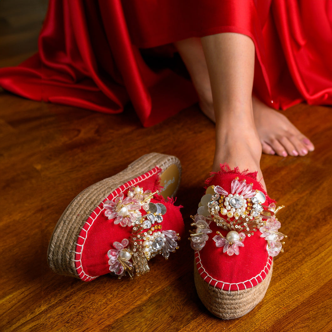 New York Red Espadrilles Platform