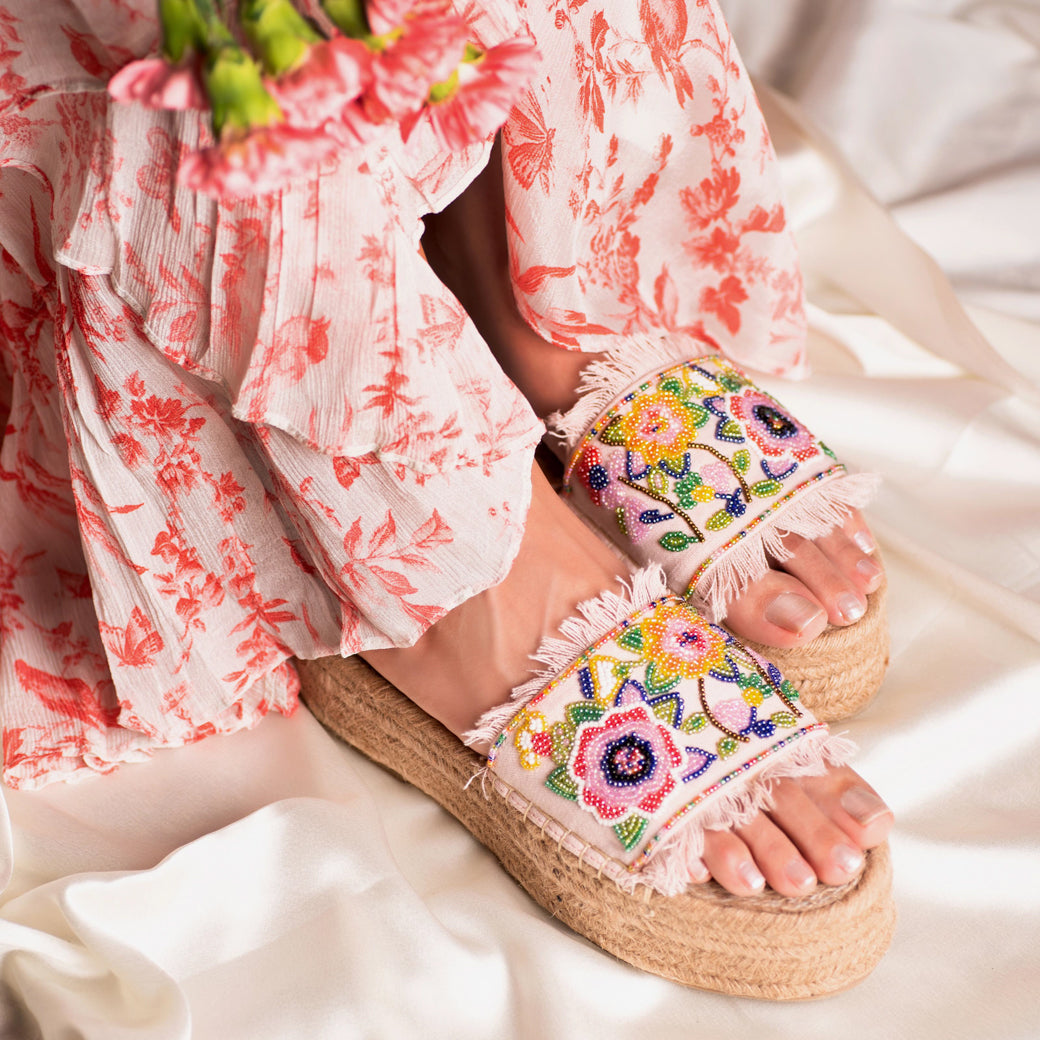 Blossom Beaded Open-toed Sandals Platform