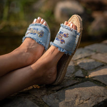 Load image into Gallery viewer, Lobster Denim Sandals Flats
