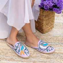 Load image into Gallery viewer, A woman wearing beautiful lavender flats exclusive ldies shoes.
