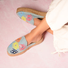 Load image into Gallery viewer, Joie Evil Eye Espadrilles Denim Platforms
