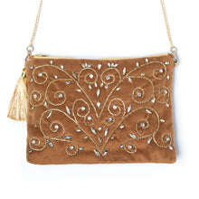 Load image into Gallery viewer, An elegant Diva Gold Bag exclusive handbags for women kept on a white background.
