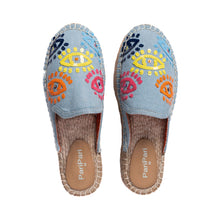 Load image into Gallery viewer, Joie Evil Eye Espadrilles Denim Platforms
