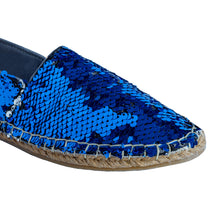 Load image into Gallery viewer, A zoomed one ladies shoe picture of Sitara Espadrilles Blue.
