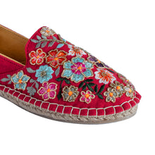 Load image into Gallery viewer, A zoomed picture of Bageecha Red Espadrilles footwear for women.
