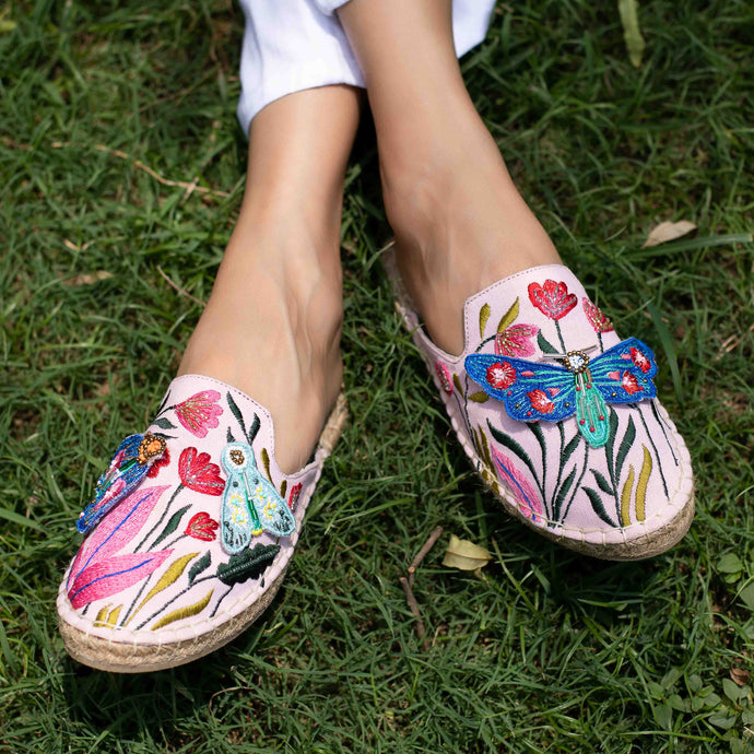 Feet of a model wearing beautiful Papillon Espadrilles Flats showcasing juttis for women