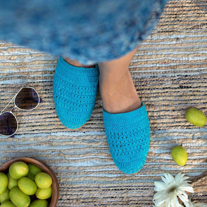 An image of woman wearing Croshia Blue Espadrilles flats, footwear for women