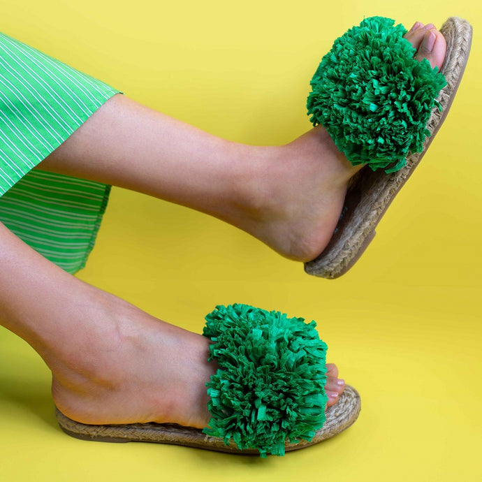 A feet of lady wearing a Rhim Jhim Sandals Green-Open Toes Flats, footwear for women