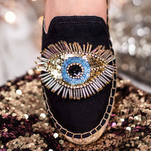 Load image into Gallery viewer, Image of Sleek Evil Eye Glare Espadrilles Charcoal Haut Platform, Shoes for women
