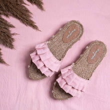Load image into Gallery viewer, Image of the Majorica Sandals Blush Pink Ladies Flat, Ladies Footwear in a pink background
