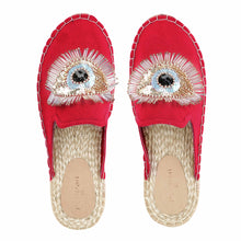 Load image into Gallery viewer, A pair of Glare Espadrilles Crimson Fancy Haut Platform, juttis for women against a white background
