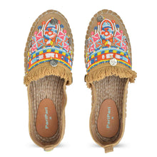 Load image into Gallery viewer, A pair of Masai Beaded Espadrilles Beige showcasing juttis for women against a white background
