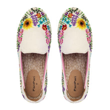 Load image into Gallery viewer, A pair of colorful embroidered Espadrilles on a white background.
