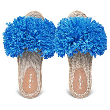 Load image into Gallery viewer, A pair of Rhim Jhim Sandals Blue-Open Toes Flats showcasing juttis for women against a white background
