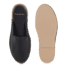 Load image into Gallery viewer, A pair of Midnight Espadrilles Women Office and Casual Wear, against a white background where one is shown from the sole side
