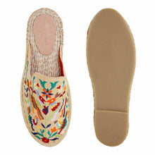 Load image into Gallery viewer, A pair of Diego Espadrilles Sand Long-Lasting Flat, against a white background where one is shown from the sole side
