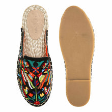 Load image into Gallery viewer, A pair of Diego Espadrilles Chic Charcoal Haut Platform, against a white background where one is shown from the sole side
