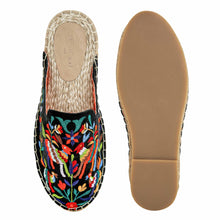 Load image into Gallery viewer, A pair of Diego Espadrilles Charcoal Fashionable Flat, against a white background where one is shown from the sole side
