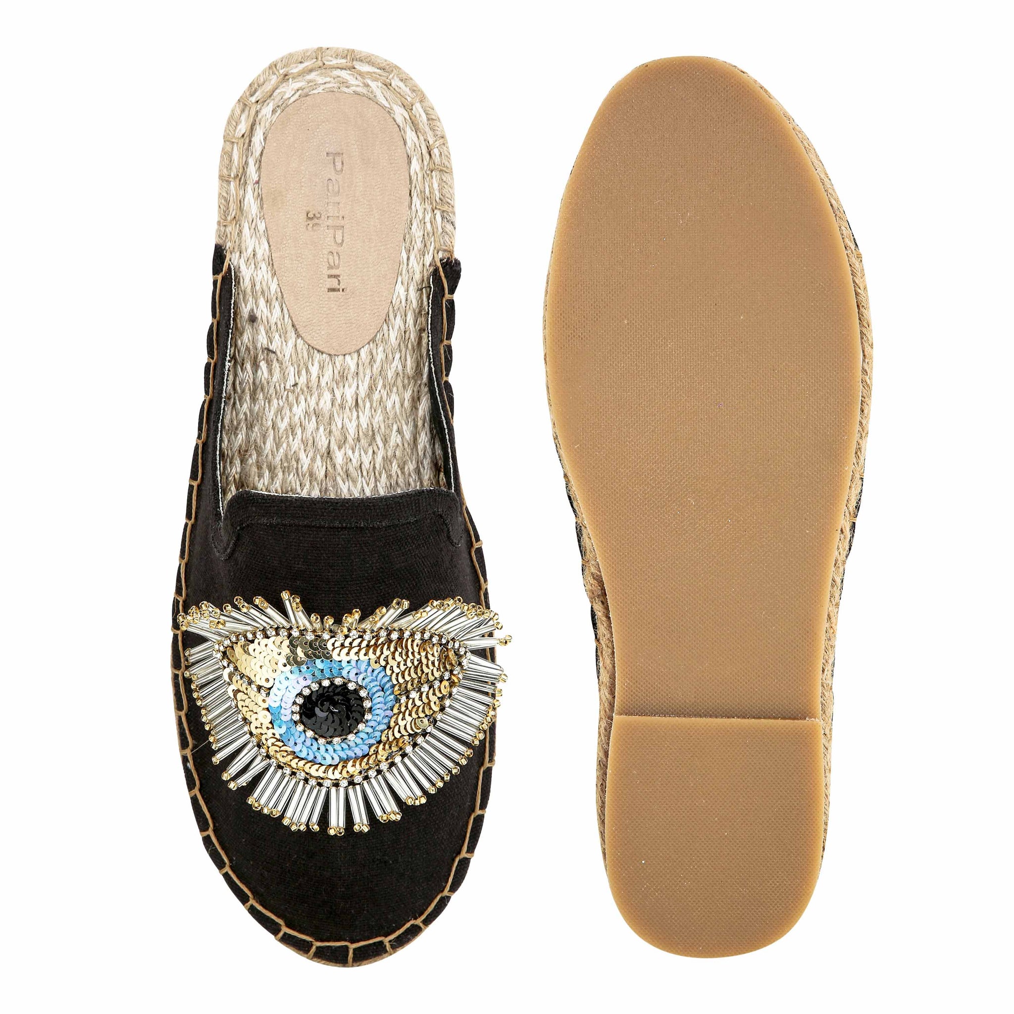 Discount Sweet Heart Evil Eye Espadrilles Black