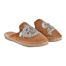 Load image into Gallery viewer, An Ottoman Tan Espadrilles Flats showcasing juttis for women against a white background
