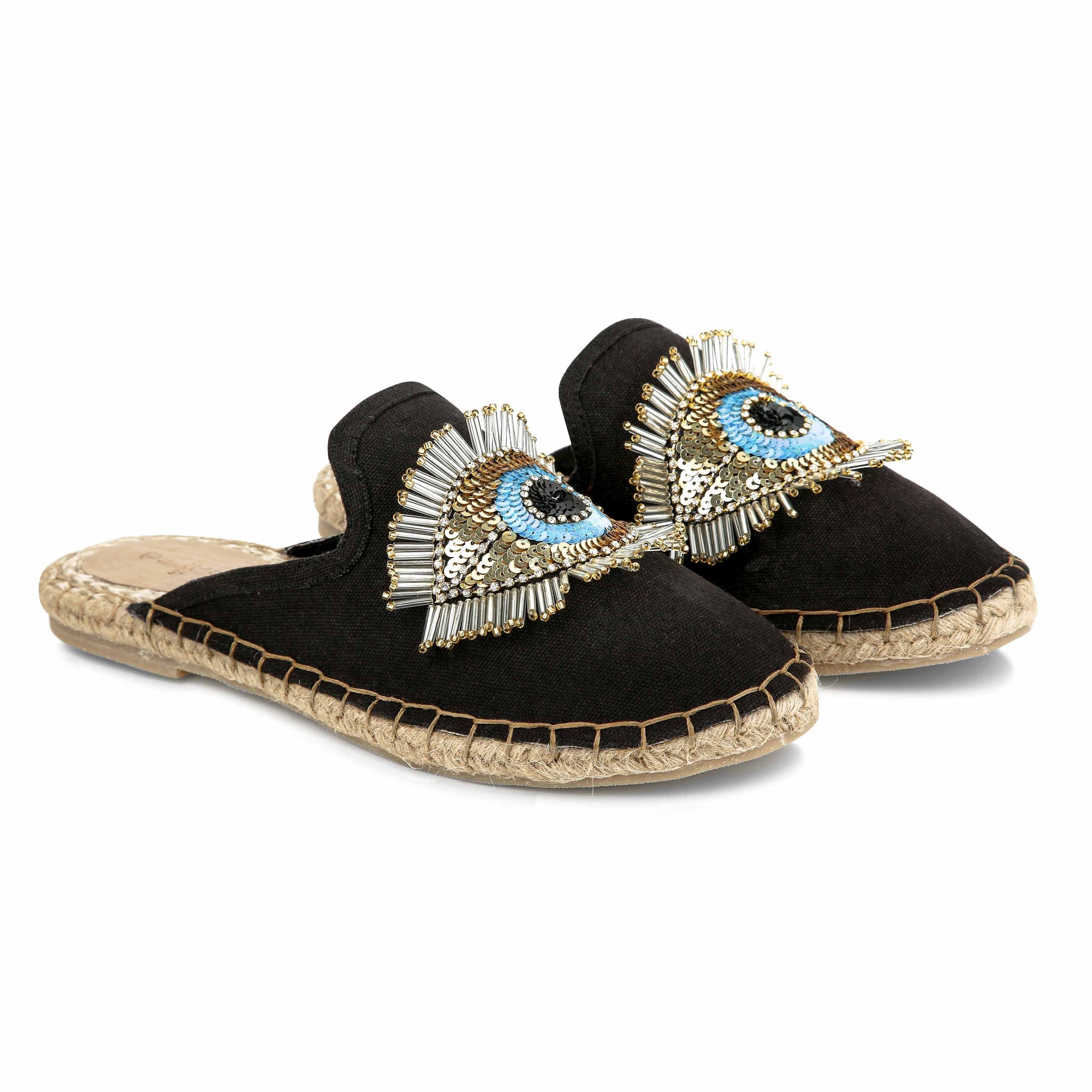 Discount Sweet Heart Evil Eye Espadrilles Black