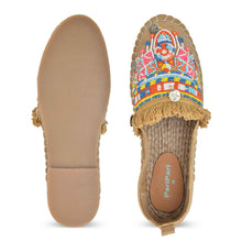 Load image into Gallery viewer, A pair of Masai Beaded Espadrilles Beige showcasing shoes for women against a white background where one Espadrilles is shown from the sole side

