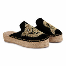 Load image into Gallery viewer, Zoomed out view of Designer Ottoman Espadrilles Black Haut Platform, Shoes for Women
