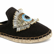 Load image into Gallery viewer, A single picture of Evil Eye Glare Espadrilles Charcoal Flat, Ladies shoes
