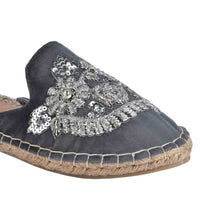 Load image into Gallery viewer, An Ottoman Silver Espadrilles Flats showcasing juttis for women against a white background
