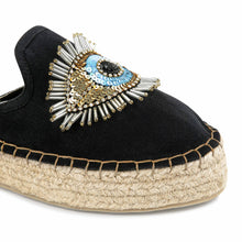 Load image into Gallery viewer, A single picture of Sleek Evil Eye Glare Espadrilles Charcoal Haut Platform, Ladies shoes

