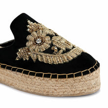 Load image into Gallery viewer, A single picture of Designer Ottoman Espadrilles Black Haut Platform, Ladies shoes
